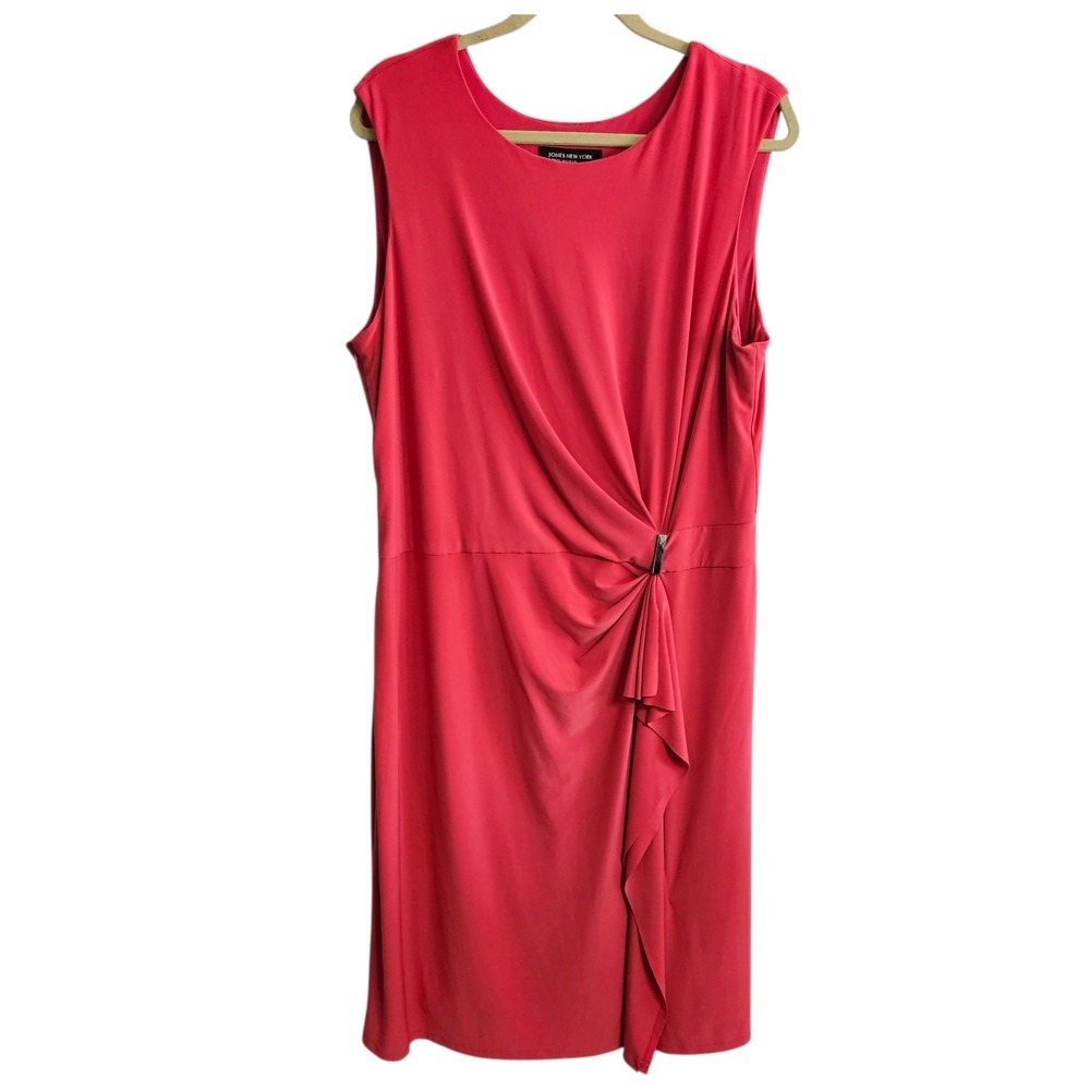 Jones‎ New York Pink Knit Jersey Sheath Dress Sleeveless Office Cocktail 16W ~